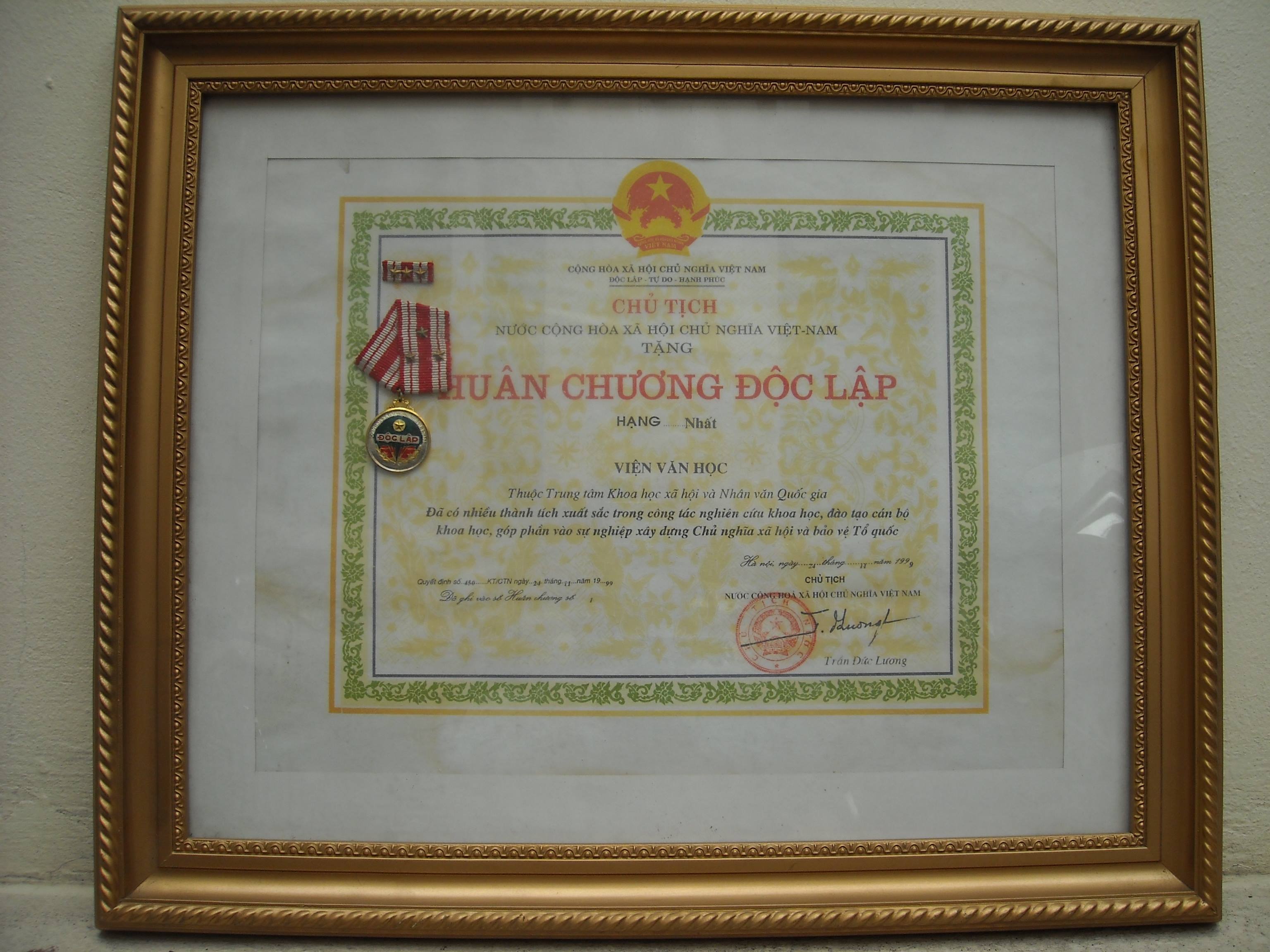 Huân chương Độc lập Hạng Nhất (20/11/2013)